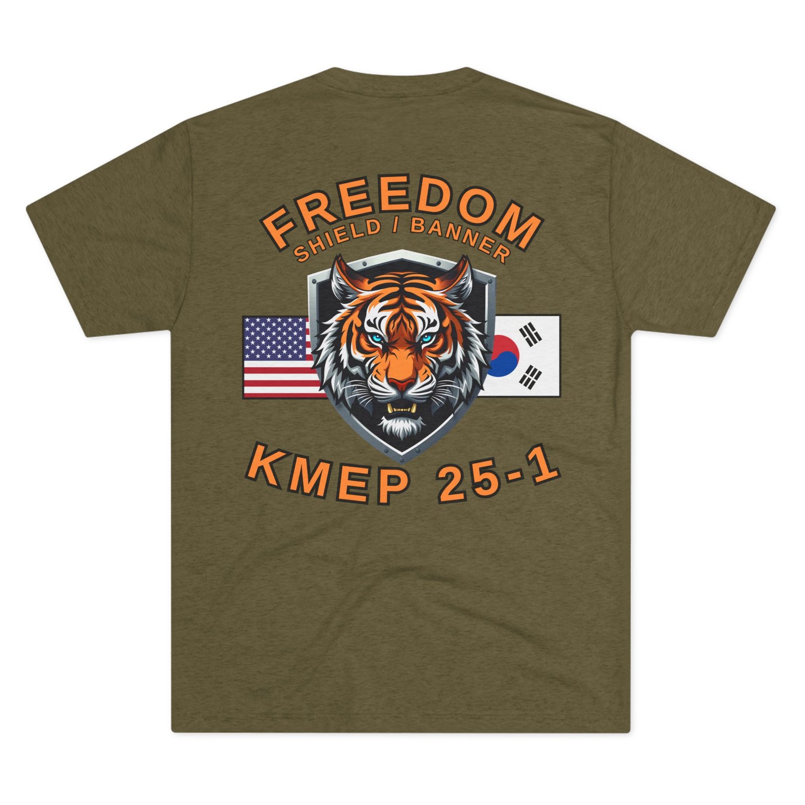 Freedom Shield - Banner - KMEP, Tri-Blend Unisex Military T-Shirt, Commemorative, Backside-Logo - Image 3