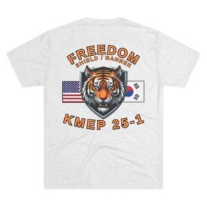 Freedom Shield - Banner - KMEP, Tri-Blend Unisex Military T-Shirt, Commemorative, Backside-Logo