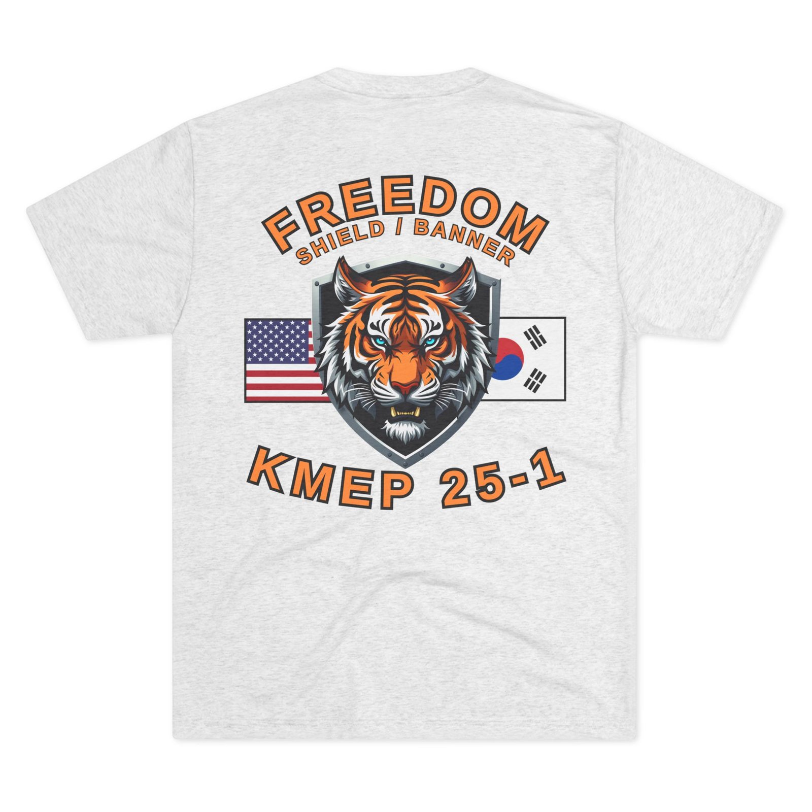 Freedom Shield - Banner - KMEP, Tri-Blend Unisex Military T-Shirt, Commemorative, Backside-Logo