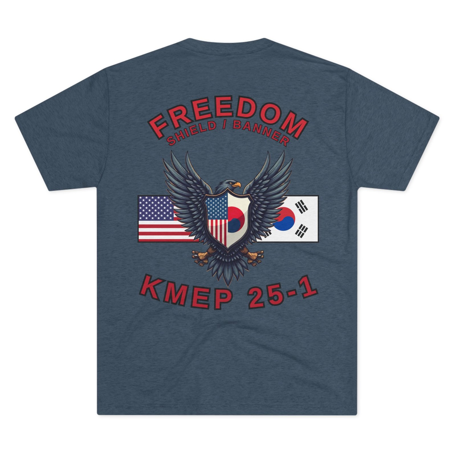 Freedom Shield - Freedom Banner - KMEP, Tri-Blend Unisex Military T-Shirt, Commemorative, Backside-Logo - Image 4